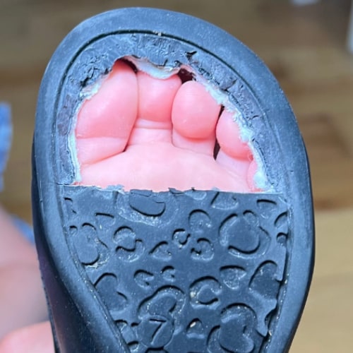 Regular toddler shoe sole worn through